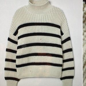 H&M Cream and Black Striped Turtleneck Sweater
